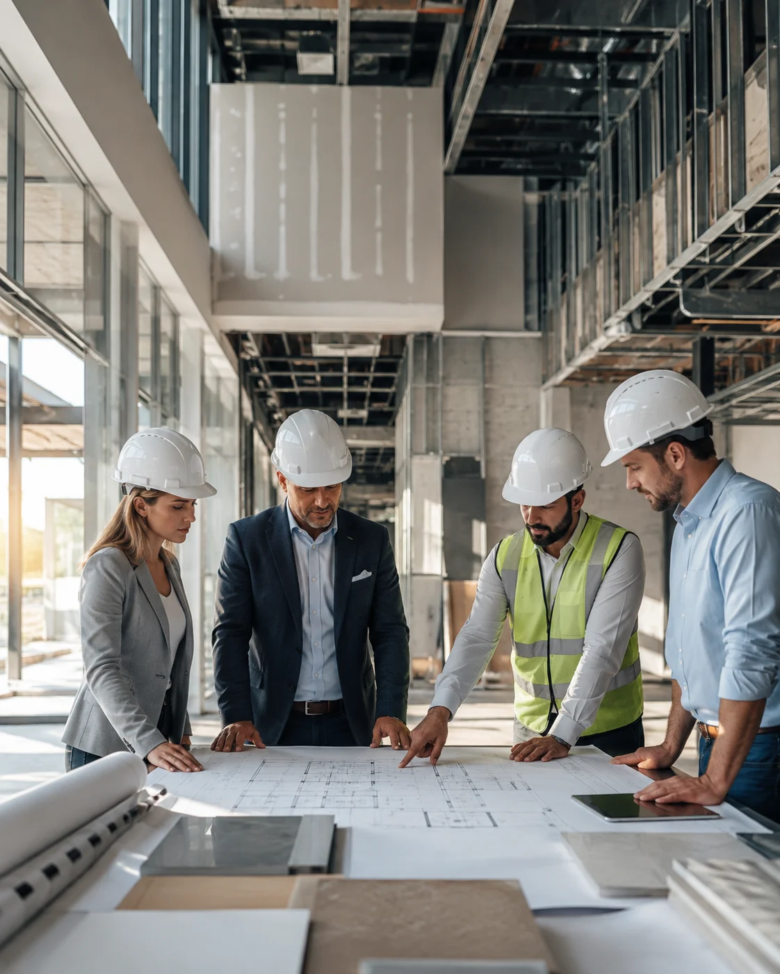NAS technical team reviewing construction project plans